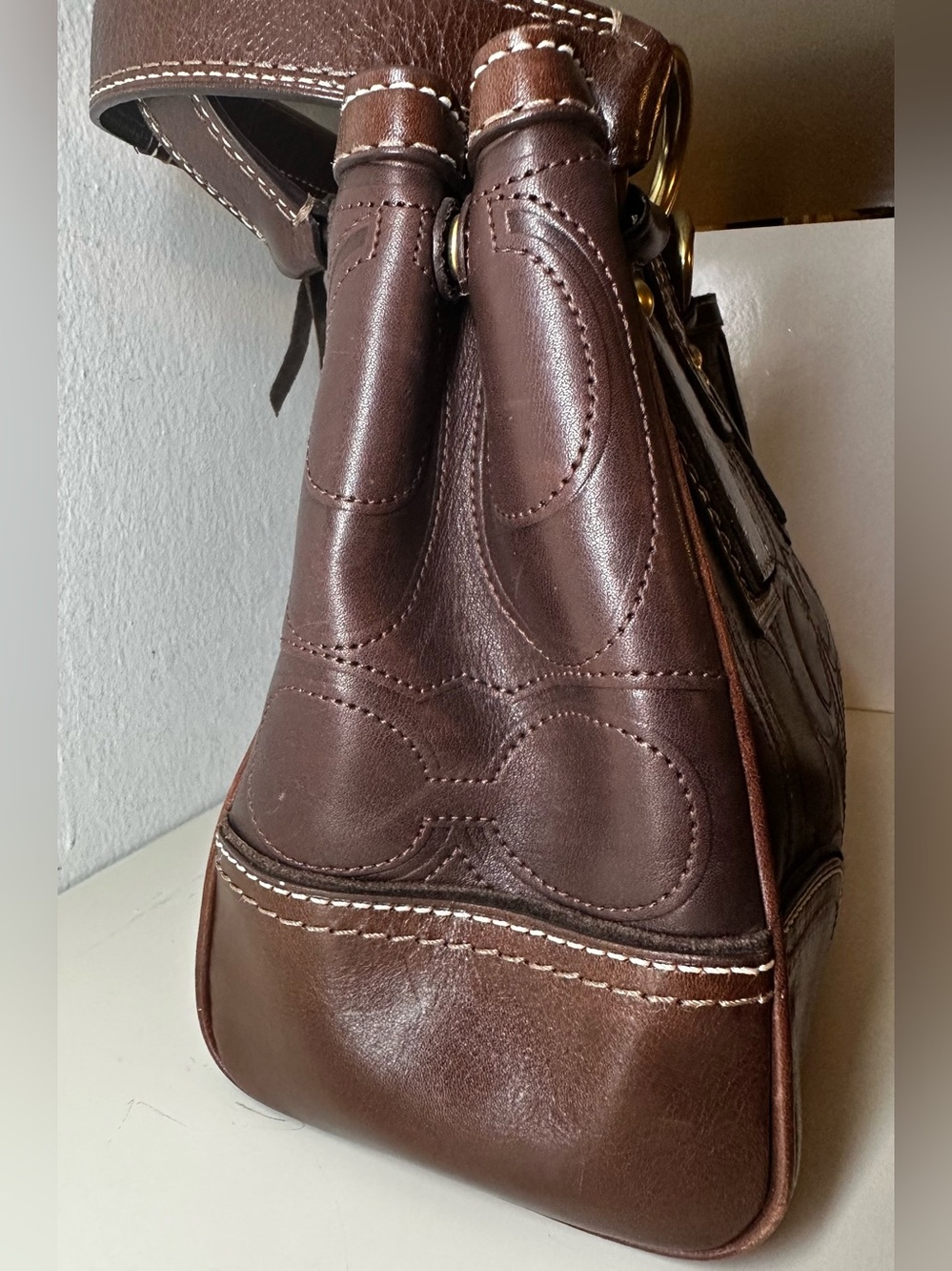 COACH Vintage Hampton Signature 11330 Brown Leather Shoulder Bag - Picture 4 of 15